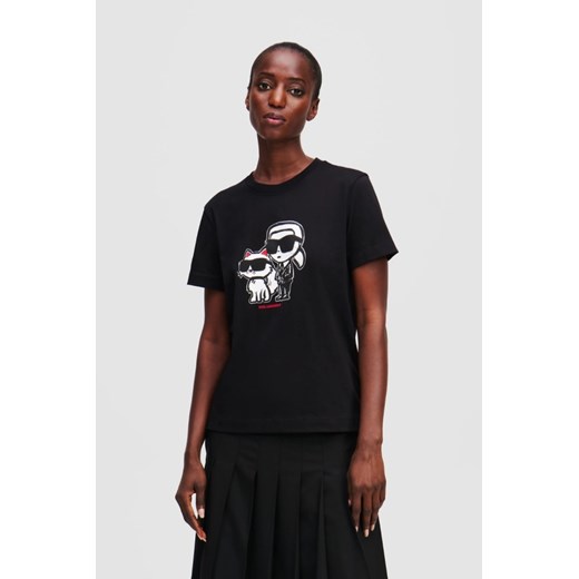 KARL LAGERFELD Czarny damski t-shirt Ikon Sketch Duo, Rozmiar XS ze sklepu outfit.pl w kategorii Bluzki damskie - zdjęcie 184014818