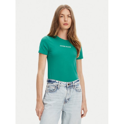 Guess Jeans T-Shirt W4YI01 J1314 Zielony Slim Fit ze sklepu MODIVO w kategorii Bluzki damskie - zdjęcie 184016139
