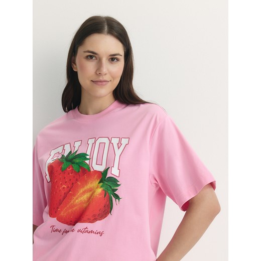 Reserved - T-shirt regular z nadrukiem - różowy ze sklepu Reserved w kategorii Bluzki damskie - zdjęcie 184017839