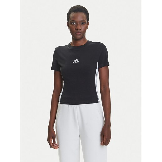 adidas T-Shirt Essentials 3-Stripes JC8325 Czarny Slim Fit ze sklepu MODIVO w kategorii Bluzki damskie - zdjęcie 184019349