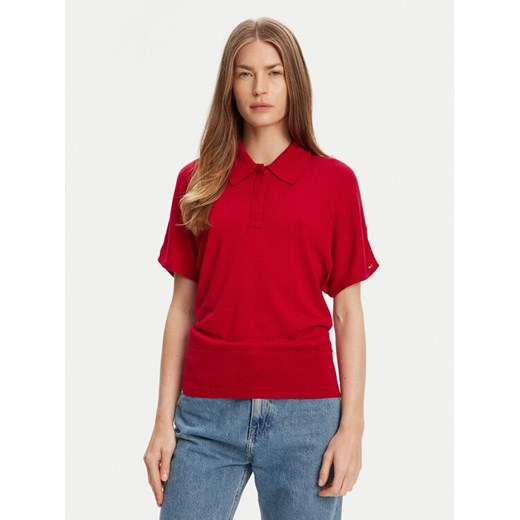 Tommy Hilfiger Polo WW0WW45652 Czerwony Regular Fit ze sklepu MODIVO w kategorii Bluzki damskie - zdjęcie 184019366