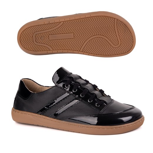 Sneakersy barefoot damskie Kaia Olivier – anatomiczne buty skórzane czarny floter z lakierem ze sklepu butyolivier w kategorii Buty sportowe damskie - zdjęcie 184024507