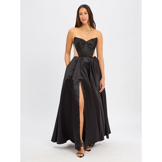 Luxuar Fashion Damska sukienka wieczorowa Kobiety czarny jednolity ze sklepu vangraaf w kategorii Sukienki - zdjęcie 184027377