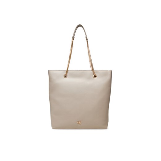 Calvin Klein Torebka Minimal Monogram Chain Tote LV04F3204G Beżowy ze sklepu MODIVO w kategorii Torby Shopper bag - zdjęcie 184030178