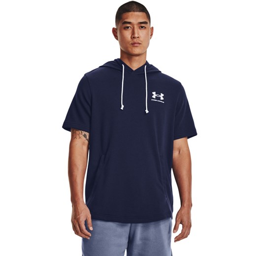 Męska bluza dresowa nierozpinana z krótkim rękawem Under Armour UA Rival Terry LC SS HD - granatowa ze sklepu Sportstylestory.com w kategorii Bluzy męskie - zdjęcie 184030655