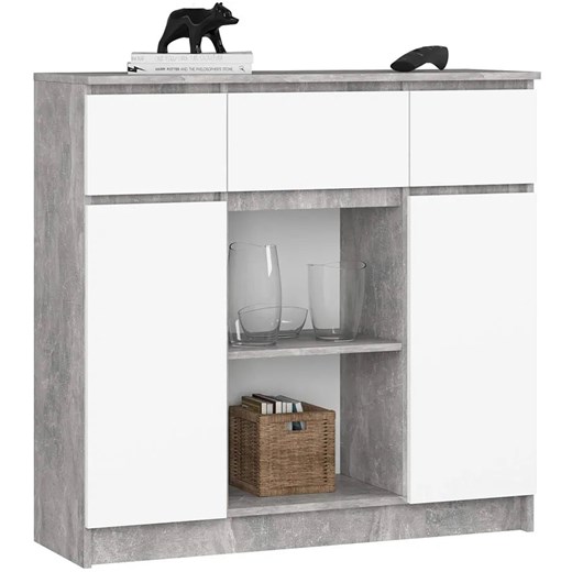 Komoda z szufladami oraz półkami beton + biały W1-T43 ze sklepu Edinos.pl w kategorii Komody - zdjęcie 184030717