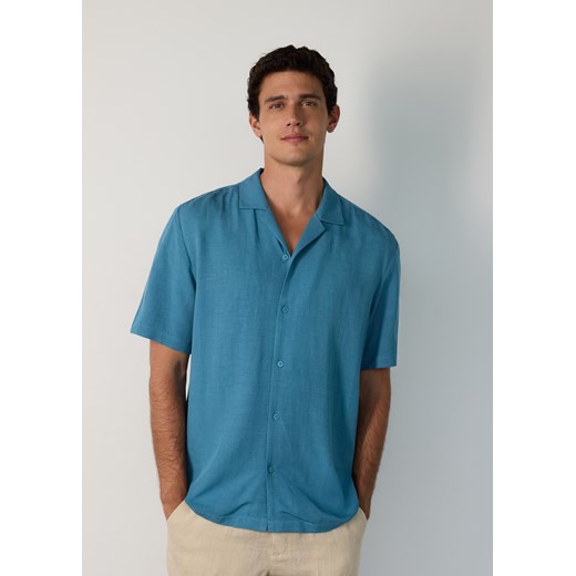 Koszula męska niebieska Reserved z krótkim rękawem z klasycznym kołnierzykiem z wiskozy 