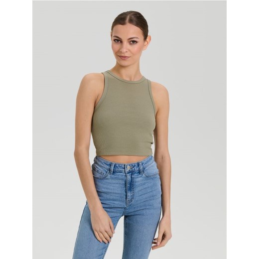 Sinsay - Crop top bez rękawów - khaki ze sklepu Sinsay w kategorii Bluzki damskie - zdjęcie 184035537