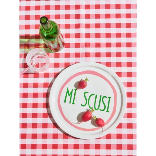 Sinsay - Duży talerz do pizzy z napisem Mi Scusi - różowy ze sklepu Sinsay w kategorii Talerze - zdjęcie 184035565