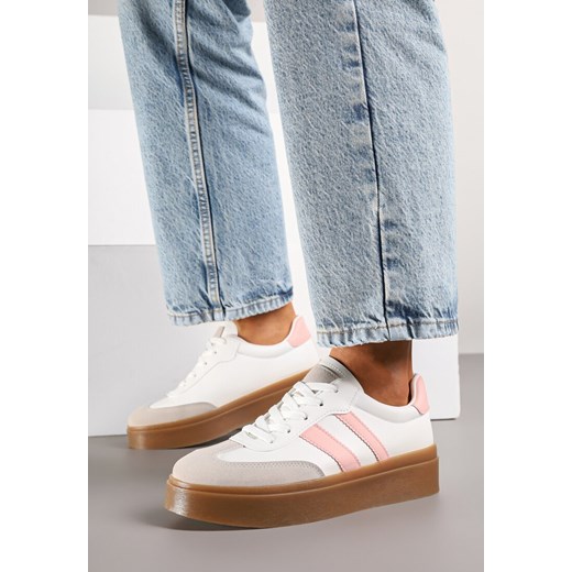 Biało-Różowe Sneakersy w Stylu Tenisówek z Paskami Nilomira ze sklepu born2be.pl w kategorii Buty sportowe damskie - zdjęcie 184035607