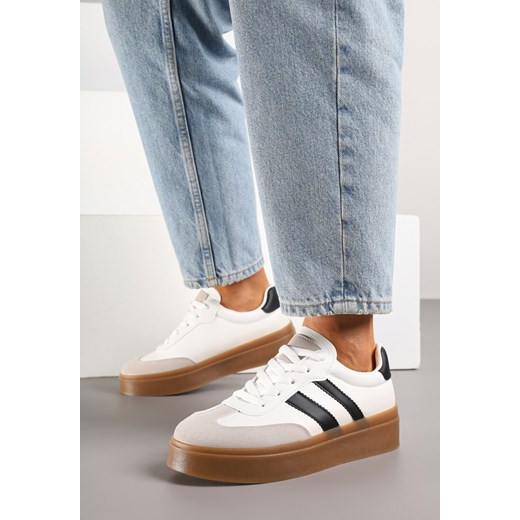 Biało-Czarne Sneakersy w Stylu Tenisówek z Paskami Nilomira ze sklepu born2be.pl w kategorii Buty sportowe damskie - zdjęcie 184035619