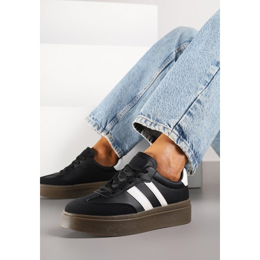 Czarne Sneakersy na Kauczukowej Podeszwie Ozdobione Paskami Nilimea ze sklepu renee.pl w kategorii Buty sportowe damskie - zdjęcie 184035637
