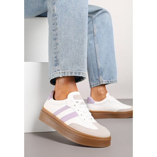 Biało-Fioletowe Sneakersy na Kauczukowej Podeszwie Ozdobione Paskami Nilimea ze sklepu renee.pl w kategorii Buty sportowe damskie - zdjęcie 184035649