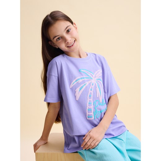 Reserved - T-shirt z nadrukiem - lawendowy ze sklepu Reserved w kategorii Bluzki dziewczęce - zdjęcie 184036289
