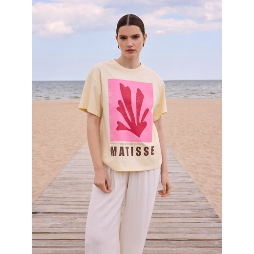 Reserved - Bawełniany t-shirt z nadrukiem - jasnożółty ze sklepu Reserved w kategorii Bluzki damskie - zdjęcie 184036446