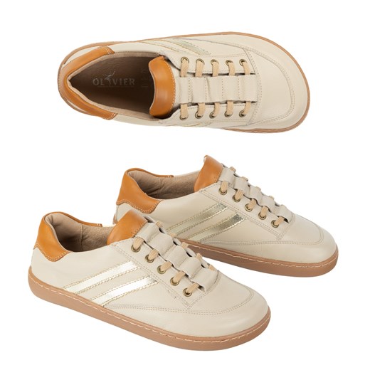 Sneakersy barefoot damskie Kaia Olivier – anatomiczne buty skórzane jasny beż ze sklepu butyolivier w kategorii Buty sportowe damskie - zdjęcie 184036558