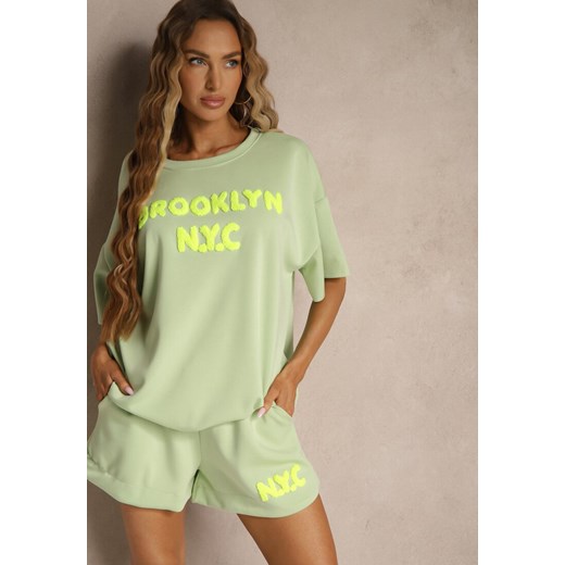 Jasnozielony Komplet z Wiskozą o Fasonie Oversize T-shirt i Szorty Lirafina ze sklepu renee.pl w kategorii Komplety i garnitury damskie - zdjęcie 184036707