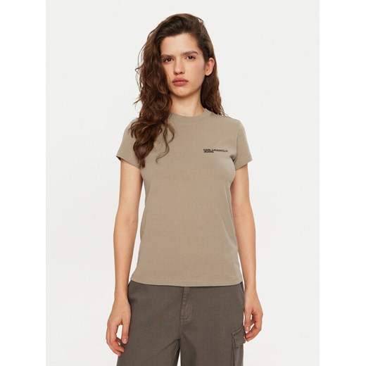 Karl Lagerfeld Jeans T-Shirt A1W17004 Beżowy Slim Fit ze sklepu MODIVO w kategorii Bluzki damskie - zdjęcie 184038447
