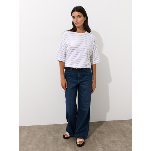 Mohito - T-shirt z bawełny i lnu - biały ze sklepu Mohito w kategorii Bluzki damskie - zdjęcie 184039477