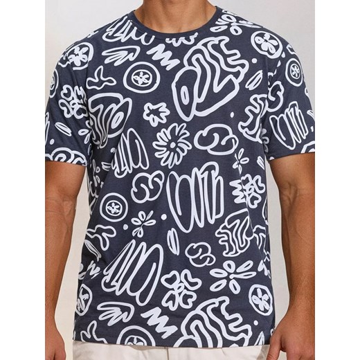 Sinsay - Koszulka z ozdobnym nadrukiem - granatowy ze sklepu Sinsay w kategorii T-shirty męskie - zdjęcie 184040498