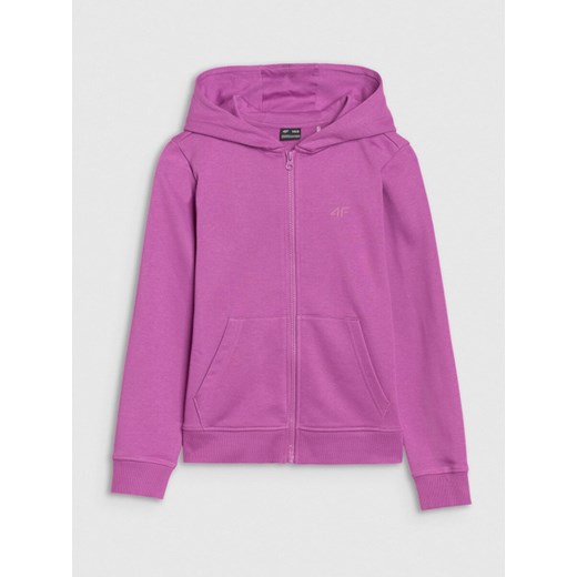 Dziewczęca bluza dresowa rozpinana z kapturem 4F 4FJWSS25TSWSF1706 - fioletowa ze sklepu Sportstylestory.com w kategorii Bluzy dziewczęce - zdjęcie 184040728