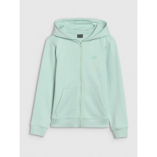 Dziewczęca bluza dresowa rozpinana z kapturem 4F 4FJWSS25TSWSF1706 - zielona ze sklepu Sportstylestory.com w kategorii Bluzy dziewczęce - zdjęcie 184040735