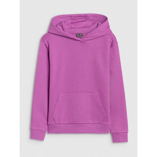 Dziewczęca bluza dresowa nierozpinana z kapturem 4F 4FJWSS25TSWSF1707 - fioletowa ze sklepu Sportstylestory.com w kategorii Bluzy dziewczęce - zdjęcie 184040776