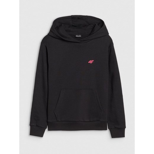 Dziewczęca bluza dresowa nierozpinana z kapturem 4F 4FJWSS25TSWSF1707 - czarna ze sklepu Sportstylestory.com w kategorii Bluzy dziewczęce - zdjęcie 184040795