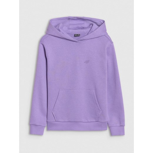 Dziewczęca bluza dresowa nierozpinana z kapturem 4F 4FJWSS25TSWSF1707 - fioletowa ze sklepu Sportstylestory.com w kategorii Bluzy dziewczęce - zdjęcie 184040809