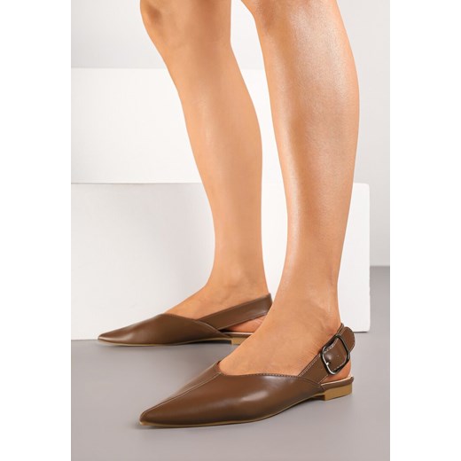 Brązowe Sandały Vices Slingback z Paskiem ze Sprzączką Nirarine ze sklepu renee.pl w kategorii Balerinki - zdjęcie 184041018