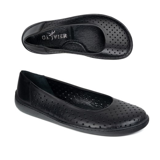 BAREFOOT Damskie CZÓŁENKA wsuwane 1771POL czarne perforowane ze sklepu butyolivier w kategorii Półbuty damskie - zdjęcie 184044327