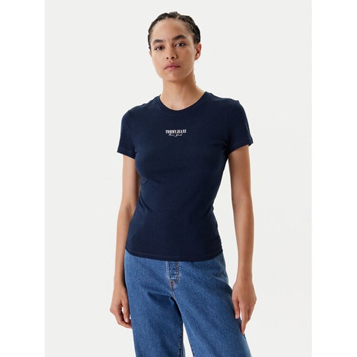 Tommy Jeans T-Shirt Essential DW0DW20913 Granatowy Slim Fit ze sklepu MODIVO w kategorii Bluzki damskie - zdjęcie 184045558