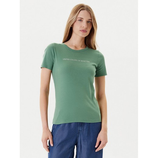 United Colors Of Benetton T-Shirt 3GA2E16A2 Zielony Regular Fit ze sklepu MODIVO w kategorii Bluzki damskie - zdjęcie 184045578