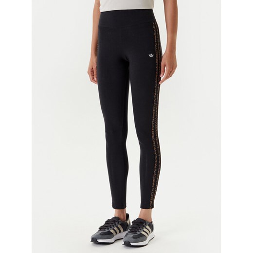 adidas Legginsy Leopard 3-Stripes JW7307 Czarny Slim Fit ze sklepu MODIVO w kategorii Spodnie damskie - zdjęcie 184045596