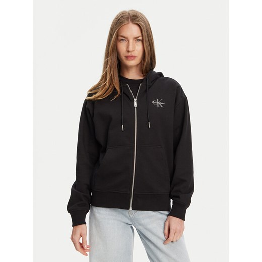 Calvin Klein Jeans Bluza Monologo LV047B270G Czarny Regular Fit ze sklepu MODIVO w kategorii Bluzy damskie - zdjęcie 184045786