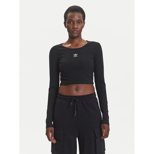 adidas Bluzka Essentials Ribbed IW5725 Czarny Slim Fit ze sklepu MODIVO w kategorii Bluzki damskie - zdjęcie 184048869