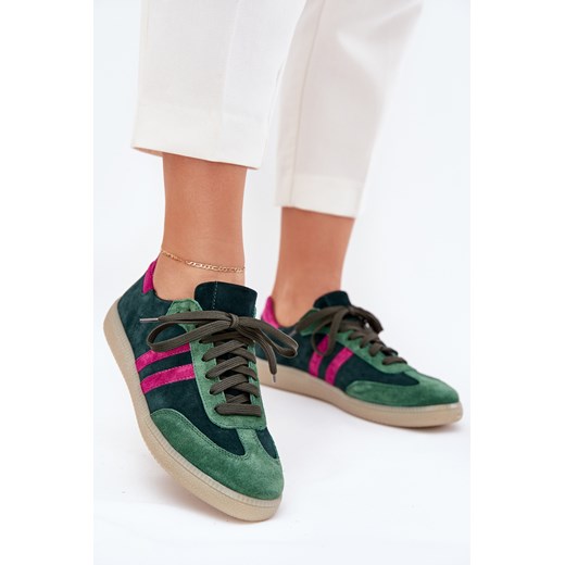 Damskie Sneakersy Zamszowe Ciemnozielone Zazoo N1068 ze sklepu ZAZOO w kategorii Buty sportowe damskie - zdjęcie 184050256
