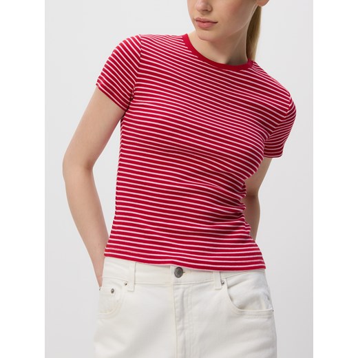 Bluzka damska Reserved z krótkimi rękawami z okrągłym dekoltem z elastanu 
