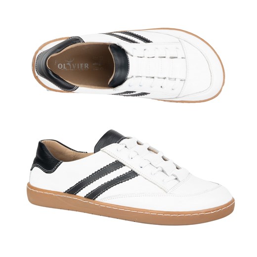 Sneakersy barefoot damskie Kaia Olivier buty skórzane białe z czarnym ze sklepu butyolivier w kategorii Buty sportowe damskie - zdjęcie 184052055