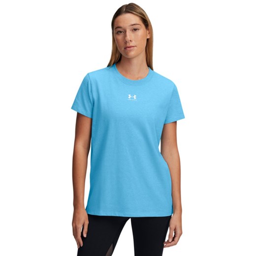 Damski t-shirt z nadrukiem Under Armour Campus Core Ss - niebieski ze sklepu Sportstylestory.com w kategorii Bluzki damskie - zdjęcie 184054735