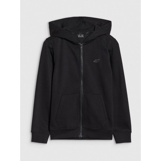 Chłopięca bluza dresowa rozpinana z kapturem 4F 4FJWSS25TSWSM1714 - czarna ze sklepu Sportstylestory.com w kategorii Bluzy chłopięce - zdjęcie 184054819