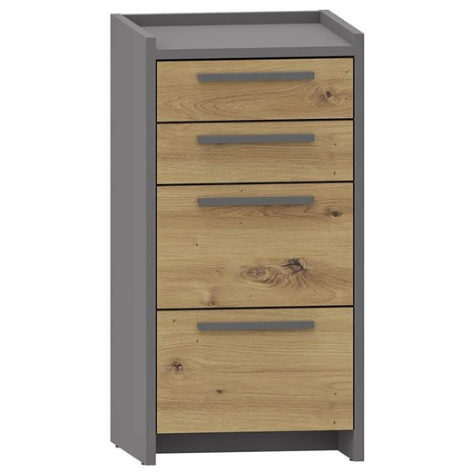 Nowoczesna komoda z 4 szufladami dąb artisan + antracyt G6-C54 ze sklepu Edinos.pl w kategorii Komody - zdjęcie 184054989