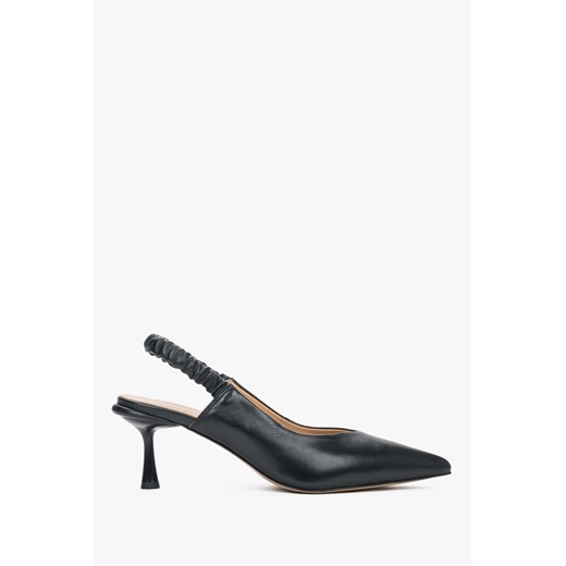 Estro: Czarne skórzane czółenka damskie typu slingback ze sklepu Estro w kategorii Czółenka - zdjęcie 184055629
