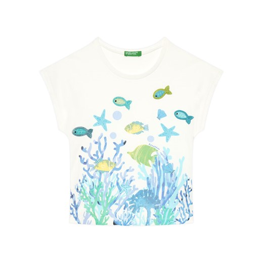 United Colors Of Benetton T-Shirt 3I1XG10JH Écru Regular Fit ze sklepu MODIVO w kategorii Bluzki dziewczęce - zdjęcie 184057998