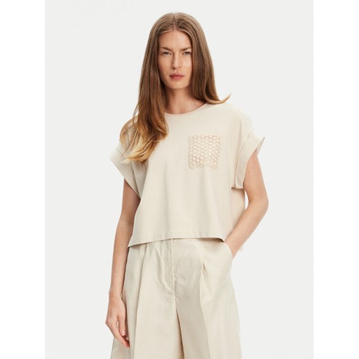 United Colors Of Benetton T-Shirt 3IFVD10AF Beżowy Boxy Fit ze sklepu MODIVO w kategorii Bluzki damskie - zdjęcie 184058045