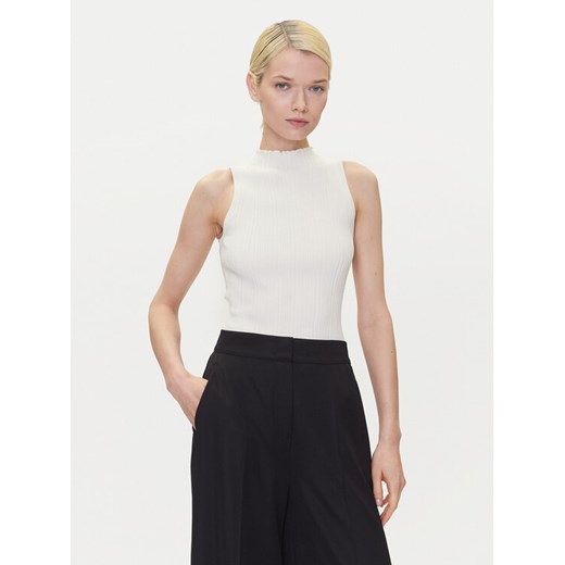 HUGO Bluzka Sarepilk 50542597 Écru Slim Fit ze sklepu MODIVO w kategorii Bluzki damskie - zdjęcie 184058187