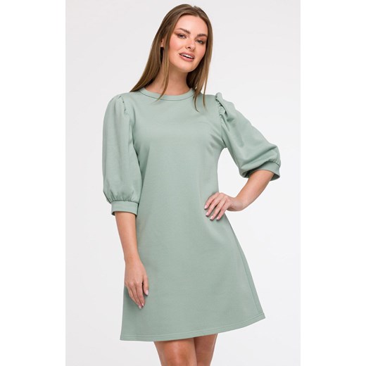 Sukienka damska z bufiastymi rękawami miętowa B291, Kolor miętowy, Rozmiar 2XL/3XL, BeWear ze sklepu Primodo w kategorii Sukienki - zdjęcie 184061387