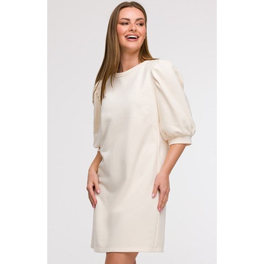 Sukienka damska z bufiastymi rękawami waniliowa B291, Kolor waniliowy, Rozmiar 2XL/3XL, BeWear ze sklepu Primodo w kategorii Sukienki - zdjęcie 184061397