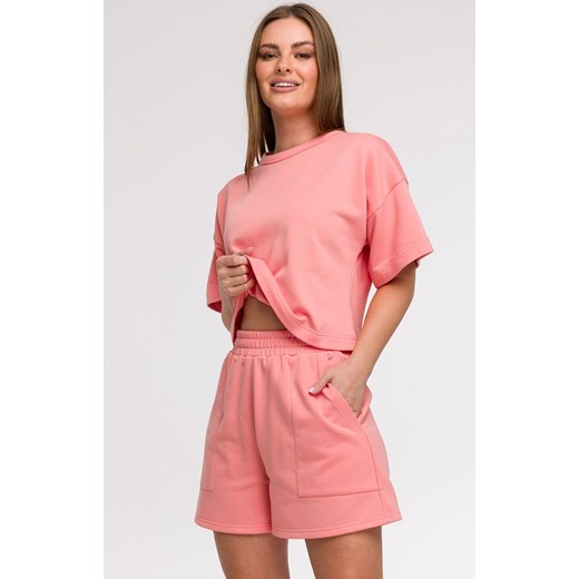 Bluza damska oversize z krótkimi rękawami koralowa B294, Kolor koralowy, Rozmiar 2XL/3XL, BeWear ze sklepu Primodo w kategorii Bluzy damskie - zdjęcie 184061437