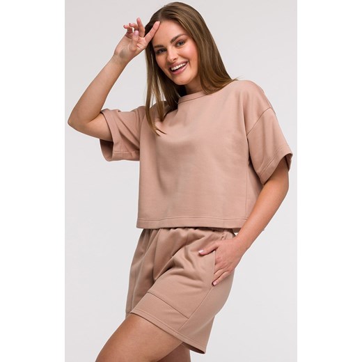 Bluza damska oversize z krótkimi rękawami mokka B294, Kolor mocca, Rozmiar 2XL/3XL, BeWear ze sklepu Primodo w kategorii Bluzki damskie - zdjęcie 184061457